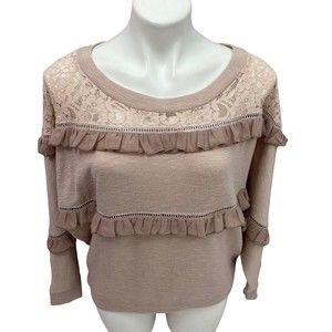 Love Sam Womens Top Small Dusty Rose Lace Ruffle Seersucker Long Dolman Sleeve